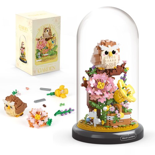 YEECHAO Owl Flower Bouquet Building Set for Adults, Animals Flowers Plants Decor with Dust Cover, Birthday Gift Building Toy for Boys Girls, 1123 PCS Mini Building Blocks, Not Compatible with Lego Set