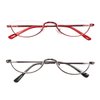 REAVEE 2 Pack Retro Designer Half Moon Reading Glasses Women Men Spring Hinge Half Frame Readers Stylish Slim Eyeglasses with Pouch,Red and Gun Grey 3.5