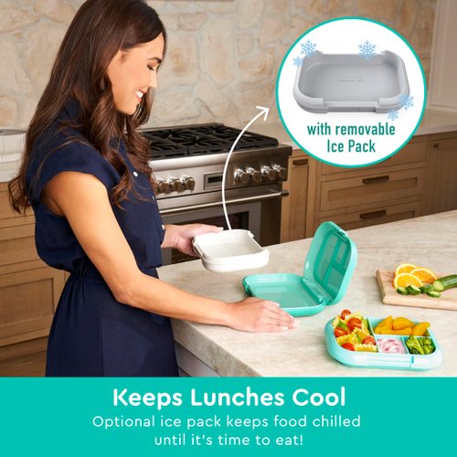 Bentgo Kids Chill Leak-Proof Lunch Box - Included Reusable Ice Pack Keeps Food Cold; 4-Compartment Bento Lunch Container; Microwave/Dishwasher Safe; 2 Year Manufacturer's Warranty (Aqua)