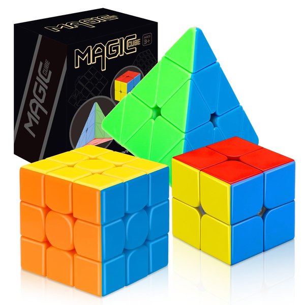 STEAM Life Speed Cube Set 3 Pack Magic Cube - Includes Speed Cubes 3x3, 2x2 Speed Cube, Pyramid Cube - Smoothly Puzzle Cube Collection for Kids Teens & Adults