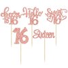 30Pcs 16th Birthday Cupcake Toppers Sixteen Happy 16th Cupcake Picks Cheers to 16 Sweet 16 Cake Decorations for 16th Birthday Anniversary Party Supplies Rose Gold Glitter