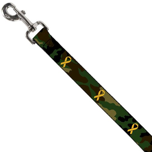 Dog Leash Support Our Troops Camo Olive Yellow Ribbon 4 Feet Long 0.5 Inch Wide