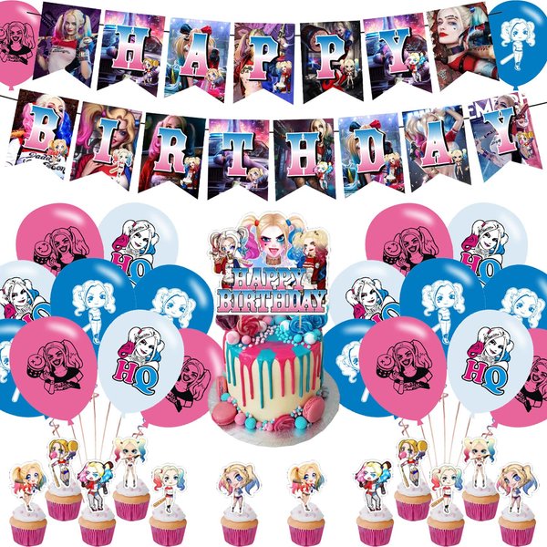 Joker Girl Party Decorations,Birthday Party Supplies for Girl Party Supplies Includes Banner - Cake Topper - 12 Cupcake Toppers - 18 Balloons