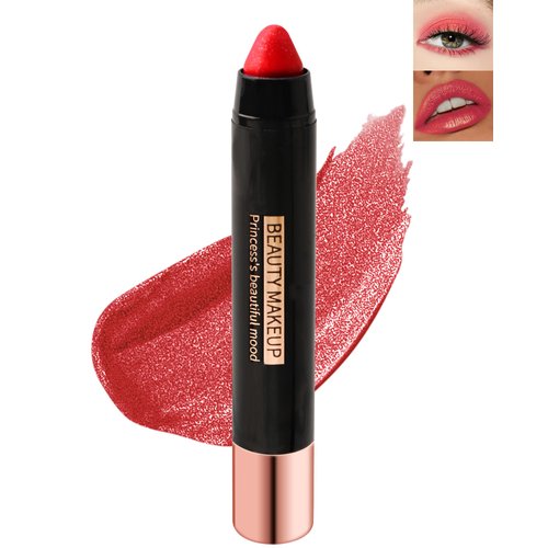 Metallic Diamond Glitter Matte Lipstick Crayon Pencil, Long Lasting Non-Stick Red Shiny Creamy Lip Gloss Lip Liner Pen, Sparkling High Pigment Waterproof Eyeshadow, Shimmer Lip Blam Stain Makeup – 07#