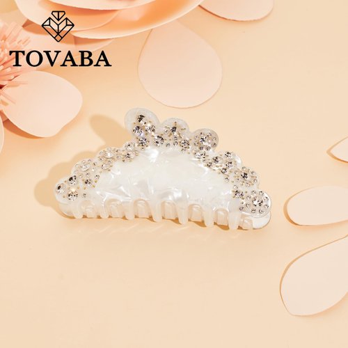 TOVABA White Hair Claw Clips for Women Shinny Rhinestones Hair Clips Cute Trendy Medium Hair Claw Clips Acrylic Clips Strong Hold Jaw Hair Clip for Thick Thin Hair