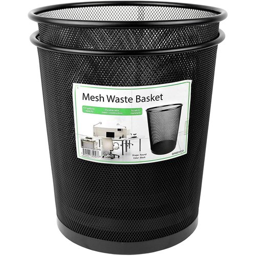 Greenco Small Trash Cans for Home or Office, 2-Pack, 4.5 Gallon Black Mesh Round Trash Cans - Desk Trash Can - Lightweight, Sturdy for Under Desk, Kitchen, Bedroom, Den, Dorm Room, or Recycling Can
