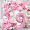 Pink Birthday Balloons Pink Bow Balloons 40 Inch Number Balloons Set for Pink Birthday Decorations 9 Year Old Girl Birthday Party Decoration Balloon Aluminum Film Balloon