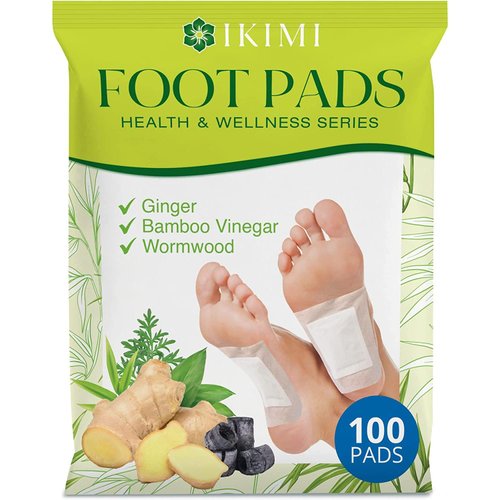 IKIMI Natural Herbal Foot Pads: Ginger Wormwood Bamboo Vinegar - Premium Foot Care - Relieves Stress and Fatigue - Improves Sleep and Supports Body Cleansing - 100 Pads (Pack of 1)