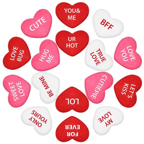 Kathfly 16 Pcs Plush Conversation Hearts Valentines Day Conversation Heart Pillow Plush Sweetheart Conversation Hearts Candy Hearts Decoration Candy Stuffed Animals Valentines Day(White, Pink, Red)