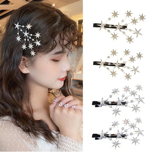 auwiyd 4 PCS Stars Metal Hair Clips Rhinestone Five-pointed Star Hair Pin for Women Girls Branch Crystal Decorative Headpieces Shiny Hair Accessories for Daily Use (Gold+Silver)