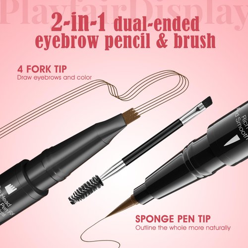 DEFSAP Microblading Eyebrow Pen - Eyebrow Pencil Magical 2-in-1 Dual-Ended Eye Brow Pencils for Women with 4-Fork-Tip & Single Tip and Double-Ended Eyebrow Brush Last All-Day(Light Brown)