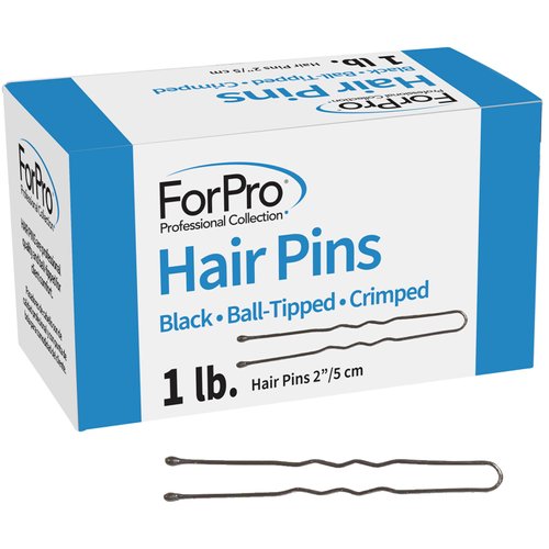 ForPro Professional Collection Hair Pins (575-Count Approx), Black, 2" L, Ball-Tipped, Crimped, Non-Damaging, 1 Lb.