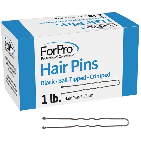 ForPro Professional Collection Hair Pins (575-Count Approx), Black, 2" L, Ball-Tipped, Crimped, Non-Damaging, 1 Lb.