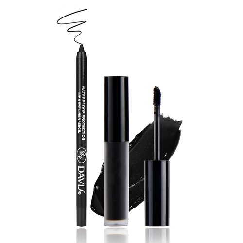 IONSGAKO 2PCS Black Matte Lipstick and Lip Liner Set Velvet Liquid Black Lip Gloss Matte Black Lipstick Non Stick Cup Lip Stain Waterproof Long Lasting Lipstick for Halloween Goth Black Makeup