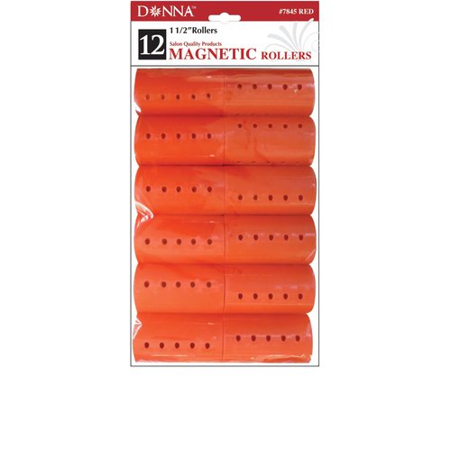DONNA Magnetic Rollers 1.5"(D) 12PCS Foam Hair Rollers Hair Curlers Hair Clips for Hairdressing Styling Heatless Hair Curler RED