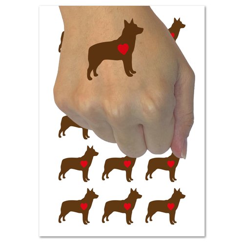Australian Cattle Dog with Heart Temporary Tattoo Water Resistant Fake Body Art Set Collection - 54 1" Tattoos (1 Sheet)