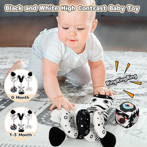 Car Seat Toys For Babies 0-6 Months,Hanging Rattle Toys for Crib Mobile, Baby Spiral Hanging Stroller Black And White High Contrast Baby Toys For Newborn 0 3 6 9 12 Months Baby Boys Girls (Zebra)