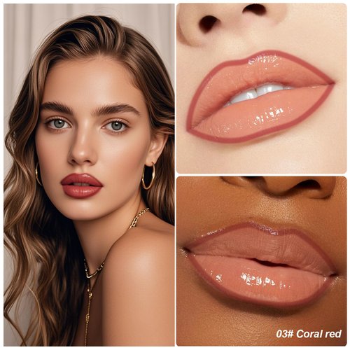 KISSIO Lip Stain Set,Peel Off Lip Liner Stain and Lip Care Oil,Transfer Proof,Long Lasting and Waterproof Lip Tint,Matte Finsh,Lip Combo,03 Coral Red