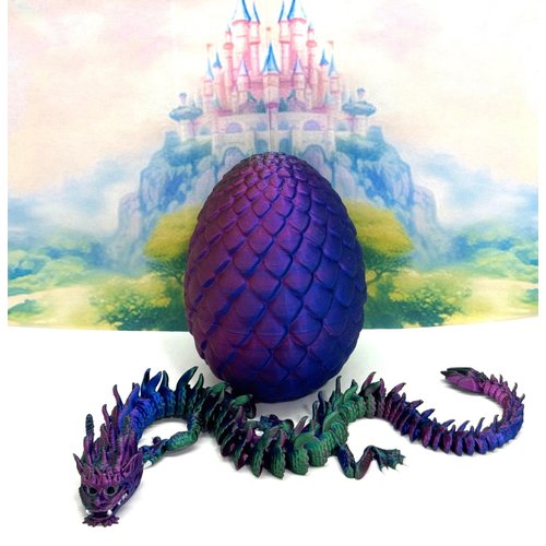 13" 3D Printed Dragon with Dragon Egg, Articulated Dragon, Red Blue Green Imperial Dragon, Dragon Fidget Toy, Home Office Decor Executive Desk Toy ID001-RBG