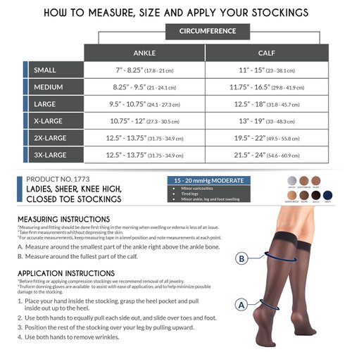 Truform Sheer Compression Stockings, 15-20 mmHg, Women's Knee High Length, 20 Denier, Nude, Medium