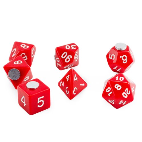 Toy Vault Fridge Magnet Dice Set (7-Piece Set); Red Polyhedral Dice-Shaped Decorative Refrigerator Magnets