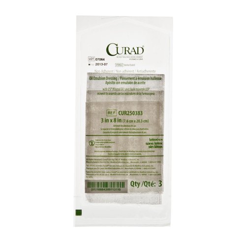 CURAD Sterile Non-Adherent Oil Emulsion Gauze Dressing, 3" x 8", Perfect fro Wound Care, Pack of 3