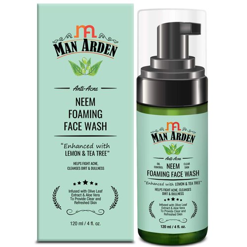 Man Arden Anti-Acne Neem Foaming Face Wash - Helps Fight Acne, Cleanses Dirt And Dullness - Infused With Olive Leaf Extract And Aloe Vera, 120ml
