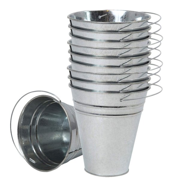 Houseables Galvanized Buckets, Metal Bucket, 4.5" W x 5" H, 12 Pack, Tin, Party Supplies, Mini Toy Container, Decorative with Handle, for Candy Bars, Crafts, Vase, Favors