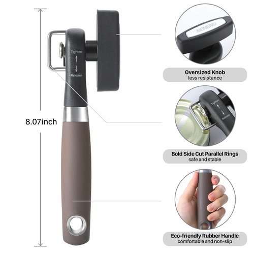 Smooth Edge Side Can Opener Manual with Durable Sharp Blade, Safe Cut Manual Can Opener with Non-Slip Rubber Knob, Comfortable Grip Handle