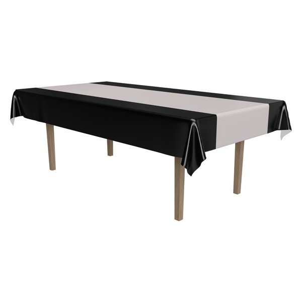 Beistle Sleek Black and Silver Plastic Rectangular Table Cover For Awards Night Theme Graduation Party Supplies Wedding Decorations