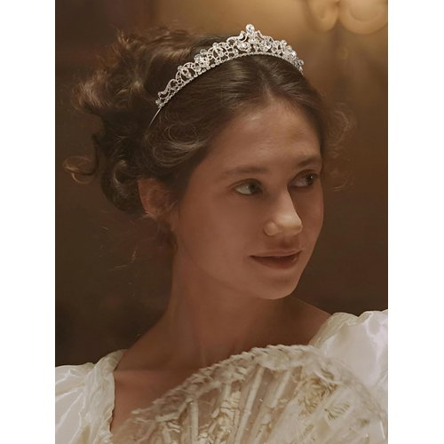 SWEETV Silver Wedding Tiaras and Crowns, Rhinestone Bridal Crown Princess Tiara Headpieces for Women and Flower Girls, Bridgerton Hair Accessories for Birthday Prom Quinceanera