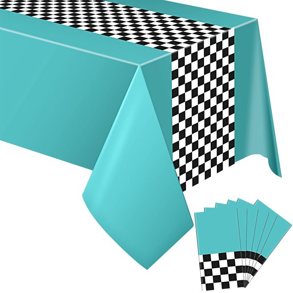 Car Birthday Party Supplies Racing Party Decorations 50s Party Tablecloth Racetrack Table Runner Table Covers for Kids Boy Car Theme Birthday Party, 54 x 108 Inch (Cyan,6 Sheets)