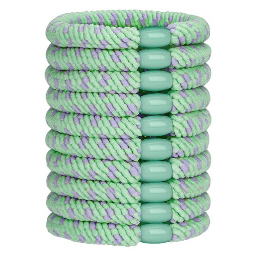 JessLab Tie-Dye Hair Ties for Women, Colorful Spiral Coil Hair Ties, No Crease Elastic Bands, Stretchy and Gentle for All Hair Types, Pack of 10, Light Green