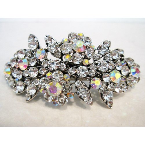 Generic Silver flower shaped crystal hair barrette clip bridal clip bridal barrette