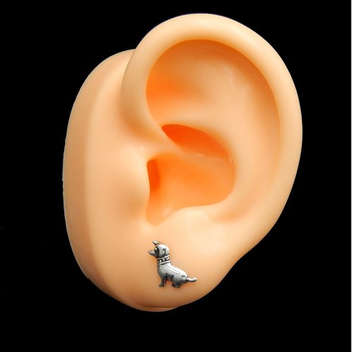 925 Sterling Silver Small Sitting Dog Puppy Stud Earrings 16413