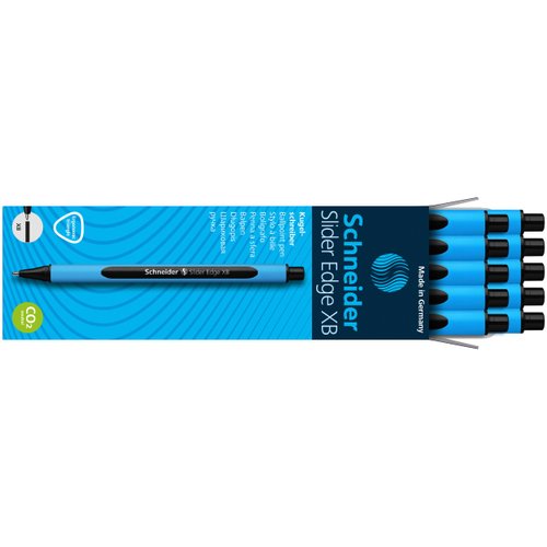 Schneider Slider Edge XB (Extra Broad) Ballpoint Pen, 1.4 mm, Light Blue Barrel, Black Ink, Box of 10 Pens (152201)