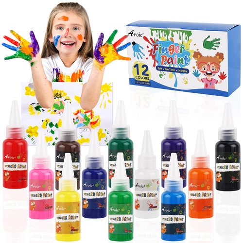 12 Color Washable Finger Paint set, Non Toxic Finger Paints Set with Gift Box for Kids Early Learning, Art Painting Supplies for Boys Girls Gifts, Hand Painting DIY Crafts