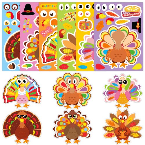 Joy Bang Thanksgiving Stickers for Kids, 30 Sheets Make a Turkey Face Stickers, Thanksgiving Crafts for Kids, Turkey Stickers, Thanksgiving Friendsgiving Activities Party Favors Supplies Gifts
