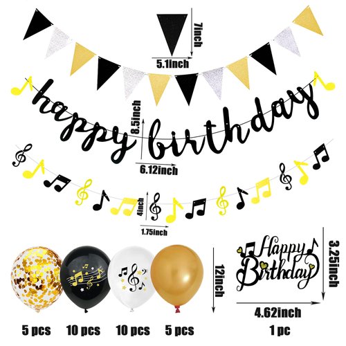 Music Themed Party Decorations Include Music Note Latex Balloons Happy Birthday Cake Topper and Music Note Birthday Banner for Birthday Wedding Party Supplies