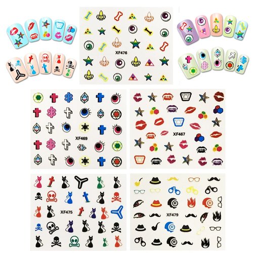 ALLYDREW Funky Skull Funky Patterns Nail Stickers Nail Art 3D Nail Decals, 10 Sheets (300+ Nail S...