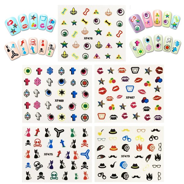 ALLYDREW Funky Skull Funky Patterns Nail Stickers Nail Art 3D Nail Decals, 10 Sheets (300+ Nail Stickers)