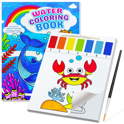 JZILU Watercolor Coloring Book for Kids, 24 Pages Paint with Water for Toddlers, Arts and Crafts for Kids Ages 4-8, Kids Travel Activities, Christmas Stocking Stuffers for Kids Toddler