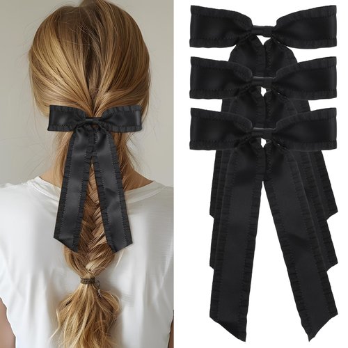 Andibro 3Pcs Hair Bows for Women, Tassel Ribbon Bowknot Hair Clip With Long Tail Black Hair Bows ...