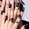 GLAMERMAID Black Cat Eye Press on Nails Medium Almond, Handmade Jelly Magnet Gel Fake Nail, Gloss Glitter Magnetic Glue on Nail Short Oval, Reusable Acrylic Stiletto Stick on False Nail Kit for Women