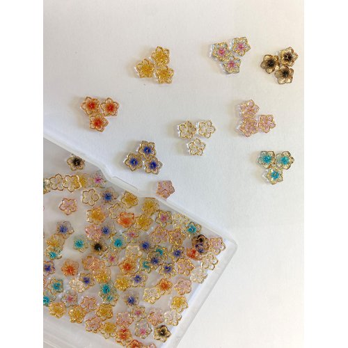 QZRUO 60 Pcs Flower Nail Charms 3D Flower Nail Decals with Gold Edges, Flatback Flower Bead Cabochons, Mixed Colorful Flower Charms - Spring Nail Art Supplies for Women, Girls, Manicure Decorations