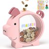 Wooden Piggy Bank for Kids Cute Money Bank for Boys and Girls Clear Wood Money Box Personalized Saving Money Jar, Creative Present for Children Birthday Chrismas & Decor (Pink, Standard)
