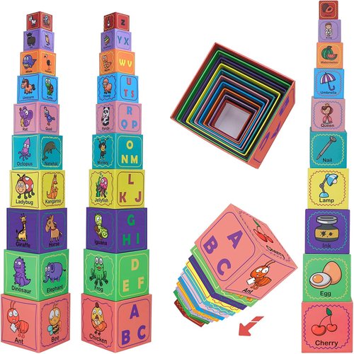 Nesting and Stacking Blocks Stacking Toys for Toddlers Plus Animal Puzzle Toys Set Alphabet ABC Blocks Sorting & Stacking Educational Toys Montessori Toys Stackable Toys for Toddlers Ages 1-3