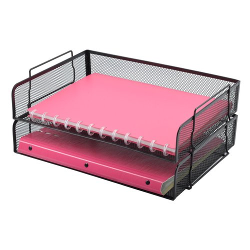 Easepres 2 Tier Stackable Desktop Document Letter Tray Organizer| The Mesh Collection, Black