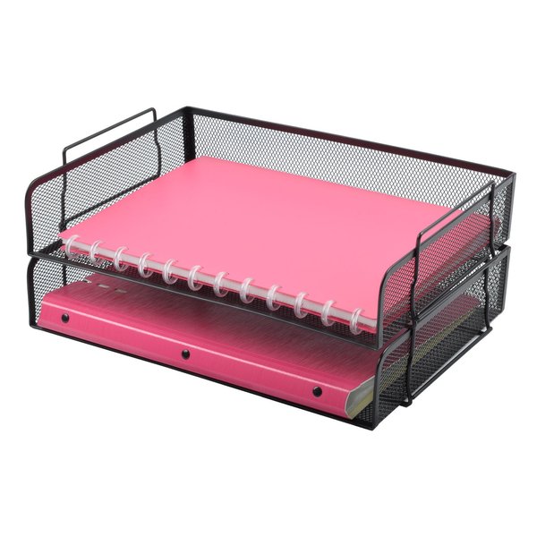 Easepres 2 Tier Stackable Desktop Document Letter Tray Organizer| The Mesh Collection, Black