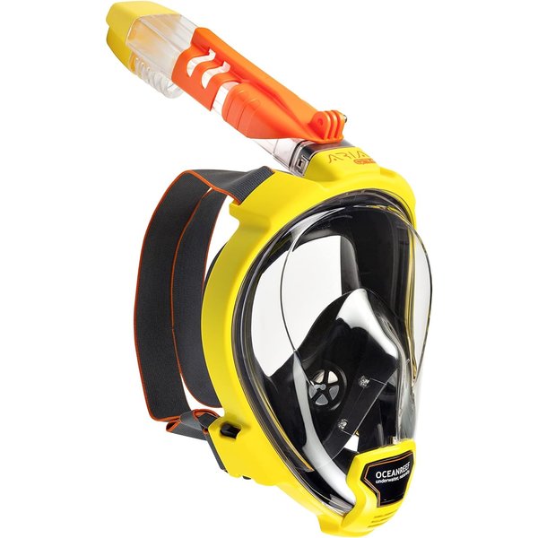 OCEAN REEF - Aria QR+ Quick Release Full Face Snorkel Mask with Snorkel - 180 Degree Underwater View and Quick Release System (L/XL, Yellow).